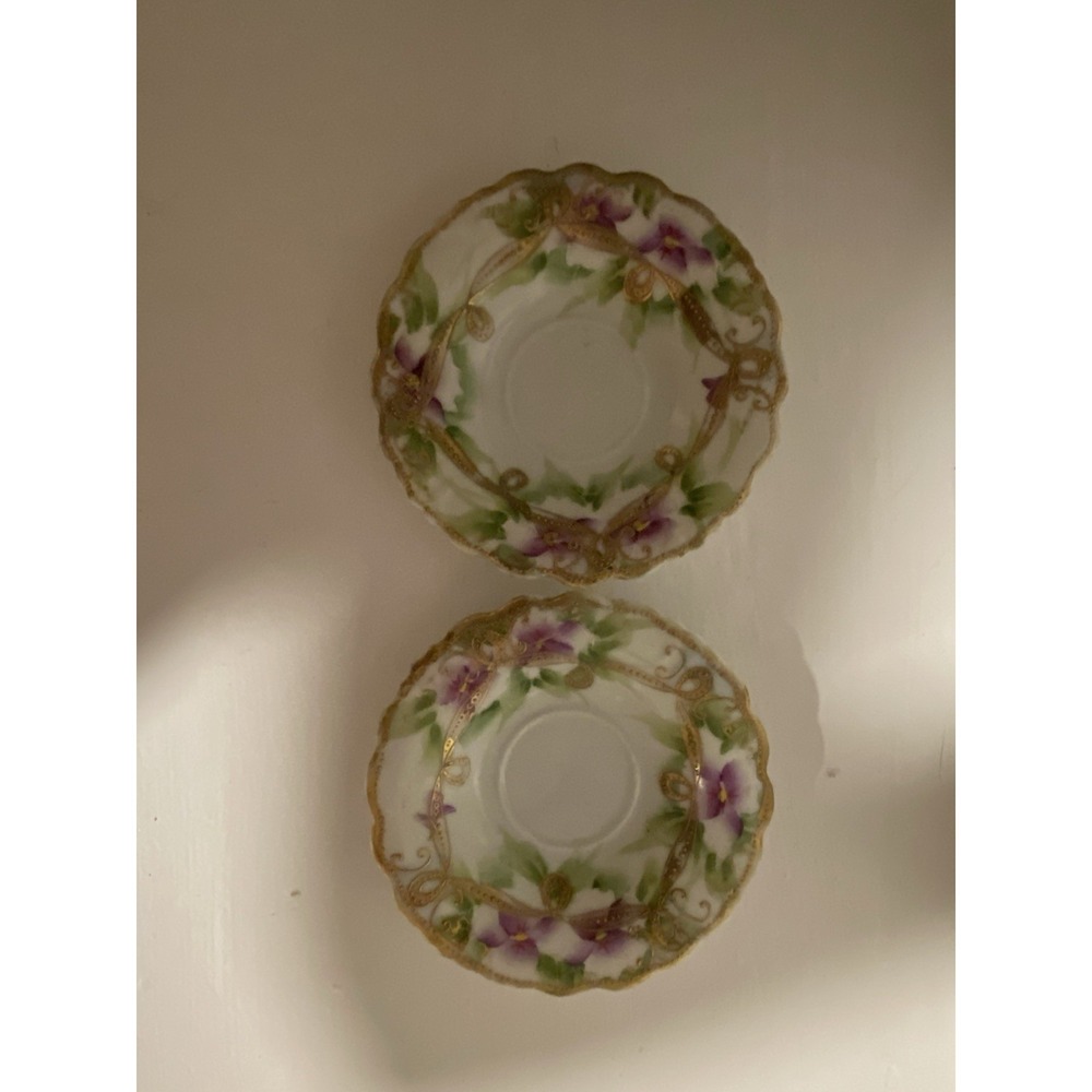 Two Small Antique Nippon Hand painted Purple Violet And Gold Dishes